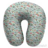 Travel Pillow Sushi on Mint Green Tiny Small Memory Foam U Neck Pillow for Lightweight Support in Airplane Car Train Bus - B07VD4YFF8